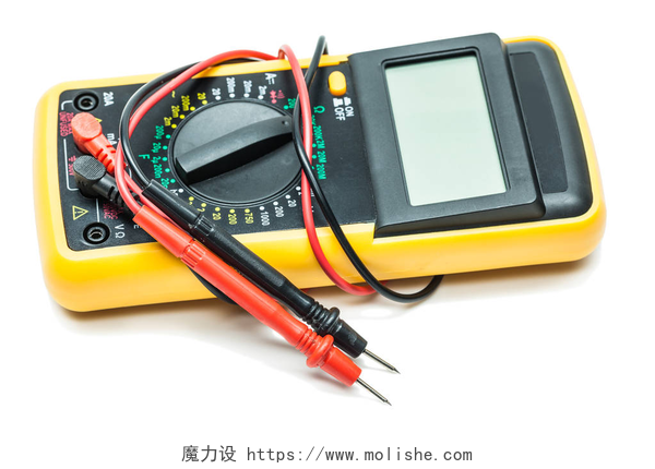 电气数字万用表黑色和黄色电气多测试仪隔离在白色背面